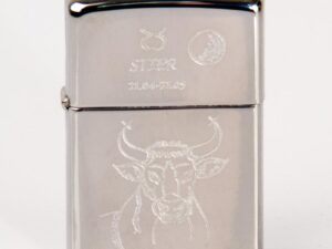 Zippo chrom poliert Stier Ha in kleiner Holzbox