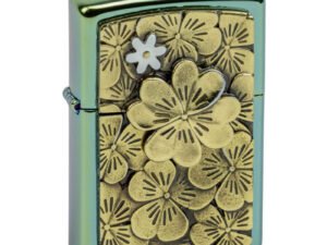 ZIPPO Teal poliert Plakette "Trick Golden Clover/Leave"