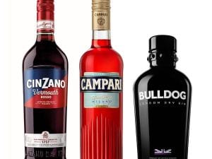 Zvýhodněný set Negroni = Campari + Bulldog Gin + Cinzano Rosso  2,15 l - investiční alkohol